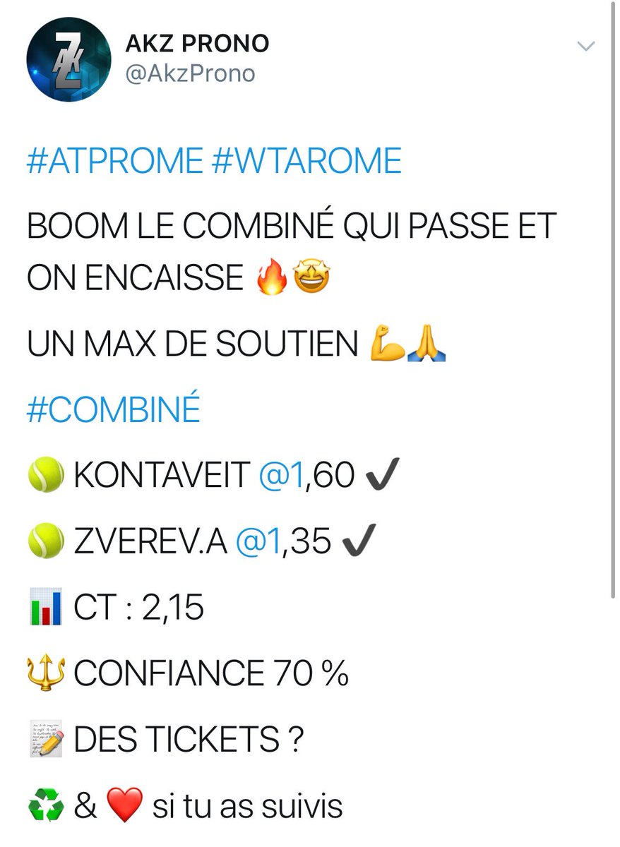 AkzProno's tweet photo. Énorme journée aujourd’hui avec un excellent PERFECT soit 16 pronos sur 16 validés dont 2 étapes de montante, 10/10 en sélection tennis, et 2/2 en combiné et on encaisse en masse 🔥💸🤩

Un max de soutien 🙏💪

200 RT &amp; FAV pour les pronos de demain ♻️❤️

#TeamParieur https://t.co/TewcBFHkEJ