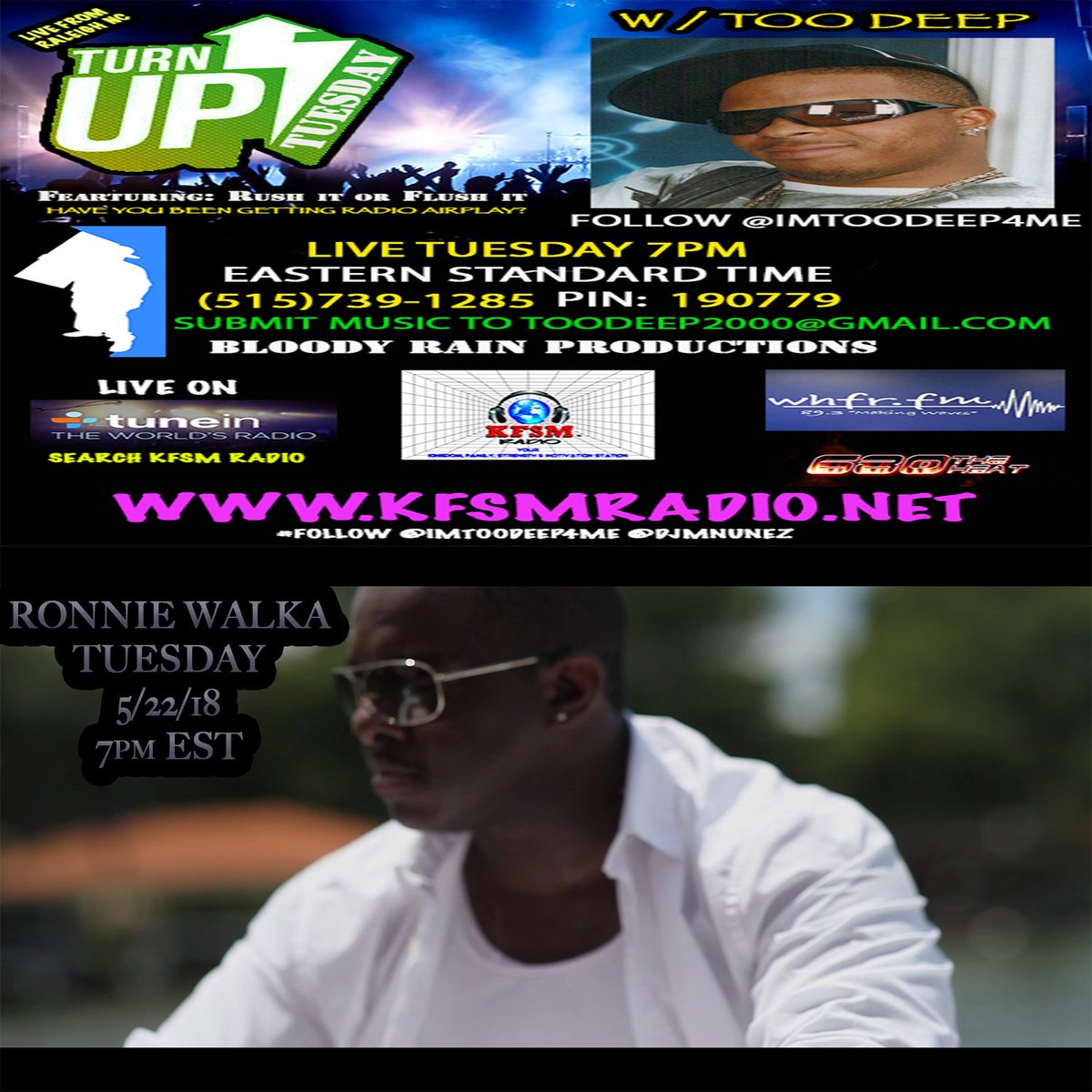 1RadioSpins's tweet photo. #EVERY #TUE #RushItOrFlushIt 7pm #CST 5157391285 Pin 190779 https://t.co/aQzerCC6wT @imtoodeep   @Taiwan Barber @kfsmradio1 #UK #RADIO #USA @iamronniewalka https://t.co/Na4LCeJqSm