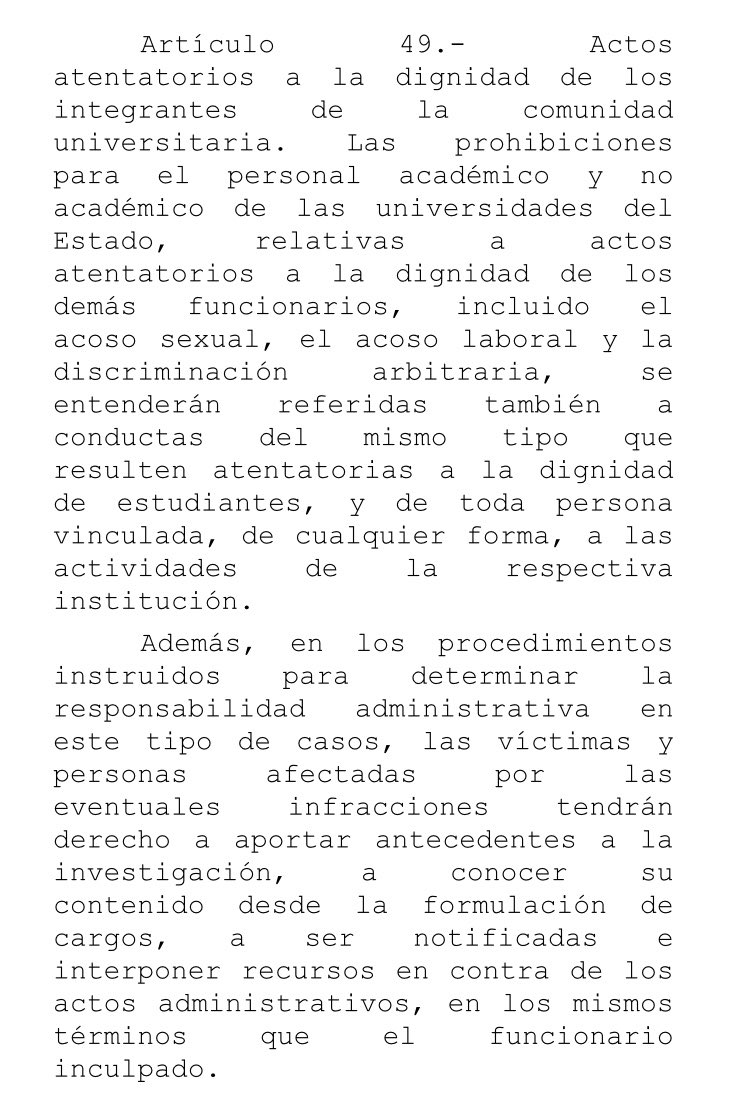 Ya se encuentra lista para ser promulgada la Ley de Universidades del Estado, que en su art 49 por primera vez reconoce y tipifica el acoso sexual entre académicos y estudiantes. Invito al Presidente <a href="/sebastianpinera/">Sebastian Piñera</a> y al Ministro <a href="/GerardoVarela_A/">Gerardo Varela Alfonso</a> a promulgarla a la brevedad.