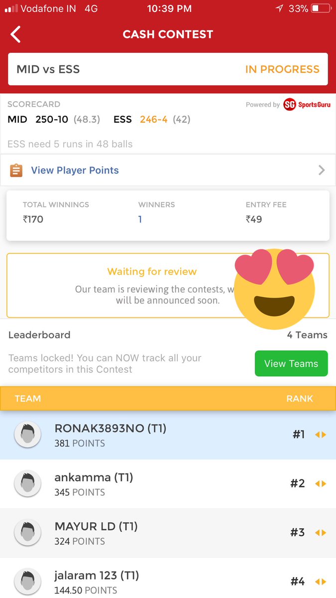 ViratKohli_007's tweet photo. #ENGODD #MIDvsESS Won All Leagues 😍❣️Those Who Joined With Our Team Plzz Post Winnings 😍❣️#IPL #Dream11 #SURvsSOR https://t.co/Ips9Cp5pro