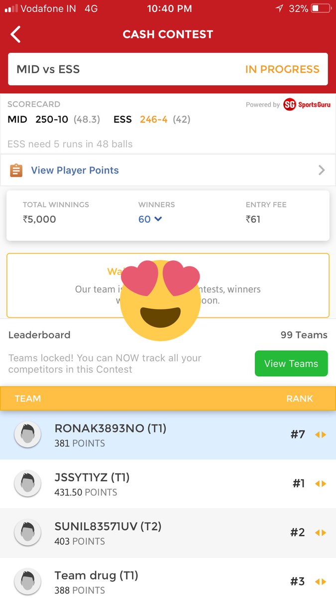 ViratKohli_007's tweet photo. #ENGODD #MIDvsESS Won All Leagues 😍❣️Those Who Joined With Our Team Plzz Post Winnings 😍❣️#IPL #Dream11 #SURvsSOR https://t.co/Ips9Cp5pro