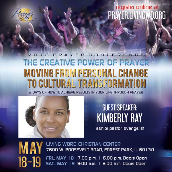 DrBillWinston's tweet photo. Join @pastorkimray at the 2018 Prayer Conference this weekend May 18-19, 2018! Register online at https://t.co/D6zo5p8gKn! #CreativePowerofPrayer https://t.co/C3y561aqcK