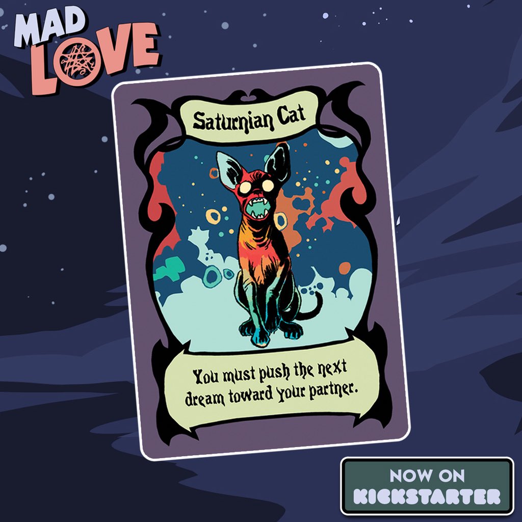 imphouse's tweet photo. A yowl now came from a farther peak... You must push the next dream toward your partner.
.
.
Mad Love is over 70% funded on Kickstarter!
.
https://t.co/LKynLD29Eh
.
#horror #cardgame #boardgames #tabletopgames #boardgamegeek #tabletopgaming #cthulhu #lovecraft #necronomicon https://t.co/4VXOp8cXBS