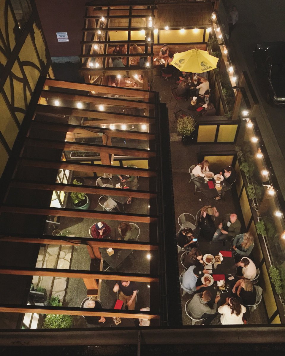 A birds eye view of our patio last night - cozy white lights and tunes 🎶 keeping people out there all night.  Summer, we’re ready for ya.  Wings on special tonight &amp; Open Mic night at 8pm.  🍻 🍔 🍷 🥗 🍹 #yyjeats #yyjfood #yyjfoodie #yyj #whitelights #tunes #patio #yyjevents