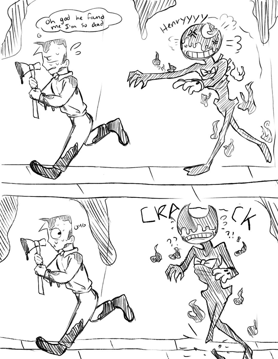im_imumu's tweet photo. Bendy's updated form is so bony. It's freaky but I also can't help but imagine his legs just snapping when he's chasing Henry lol #batim #BATIMChapter4 https://t.co/CLCITH83we