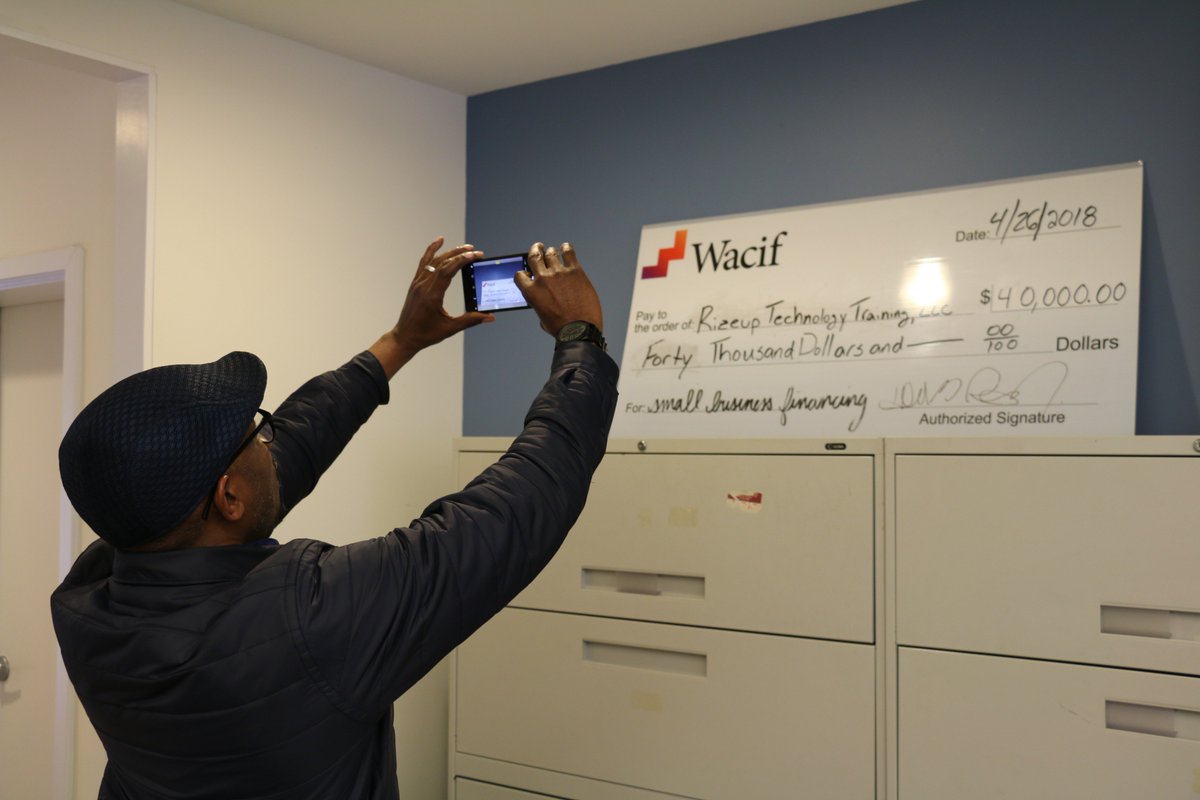 Wacif's tweet image. This afternoon, we closed a loan for $40k to Rizeup Technologies. Dewayne (the owner) wanted a picture of the big cheque. We wanted a picture of his big moment. Support us through #domore24 and help create more big moments for #dcbiz: domore24.org/wacif