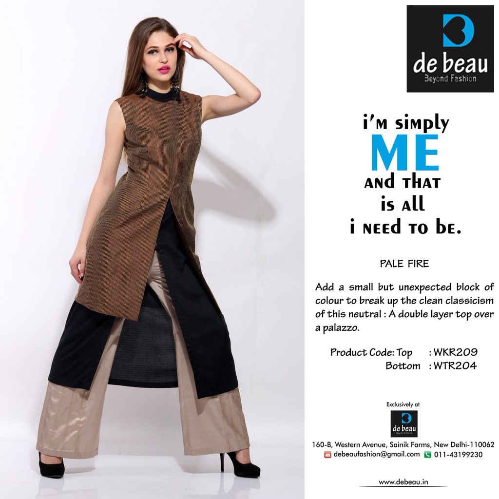 I’ am simply me and that is all I need to be... #debeau.in #debeau #brand #powerdressing #bhavnasharma #beyondfashion #fashionstudio #sainikfarms #wlcicollege #indian #friday #todaysoutfit #neutrals #sleeveless #layers #palazzopants