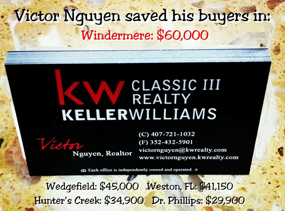 rcswithvictor's tweet photo. Victor Nguyen saved his buyers X amount of dollars in the following cities/town:

Doctor Phillips: $29,900
Hunter's Creek: $34,900
Weston, FL: $41,150
Wedgefield: $45,000
Windermere: $60,000

The next buyer could be YOU! 😉

#realestate #buyers #savings #luxury #victornguyen https://t.co/QjxUBCCg5f