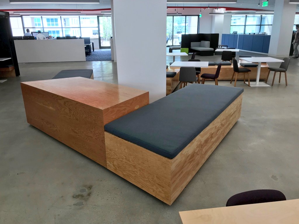 go_sml's tweet photo. Seat cushions recently installed on the custom bench seating we designed for John A. Martin &amp; Associates' collaborative areas https://t.co/5xmtCqDxtM