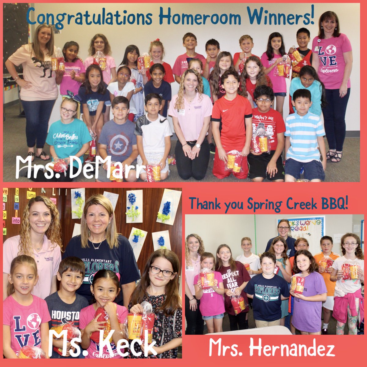 CFISDWells's tweet photo. Thank you to everyone who came out to support our school for Spring Creek BBQ Spirit Night! They delivered this nice check and prizes to the top 3 homerooms that had the highest attendance that night. We appreciate the support! #ExploreWells https://t.co/nelcfzPLxl