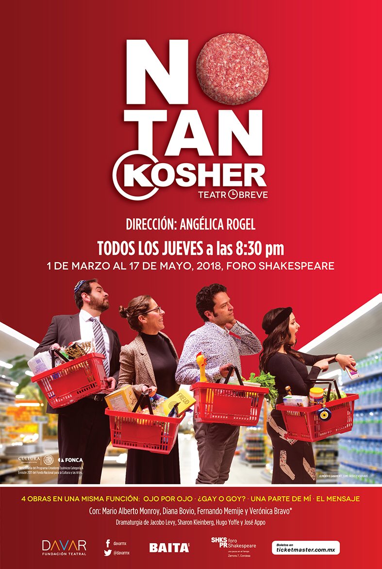 TeamDiBovio's tweet photo. HOY Jueves ÚLTIMA función de   #NoTanKosher en el @ForoShakespeare
8:30PM 
 
¡No pueden perderse a @dibovio! 🥩 https://t.co/s9mu8xaWBd
