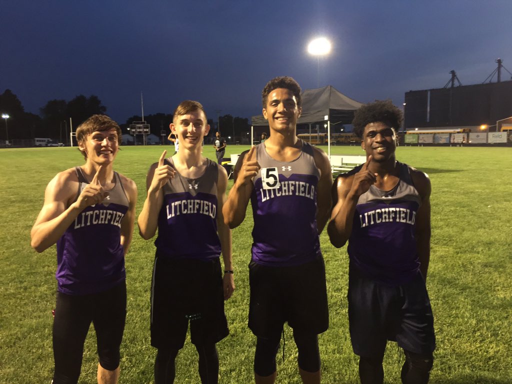 JNsports's tweet photo. Congrats to the Litchfield 4x100, 4x200, 4x400 relay team of Trevor Geggie, Keating Monroe, Sam Painter, Dre Holloway. Three school records, three state qualifiers. Pretty good day. https://t.co/35R6sP0U3p