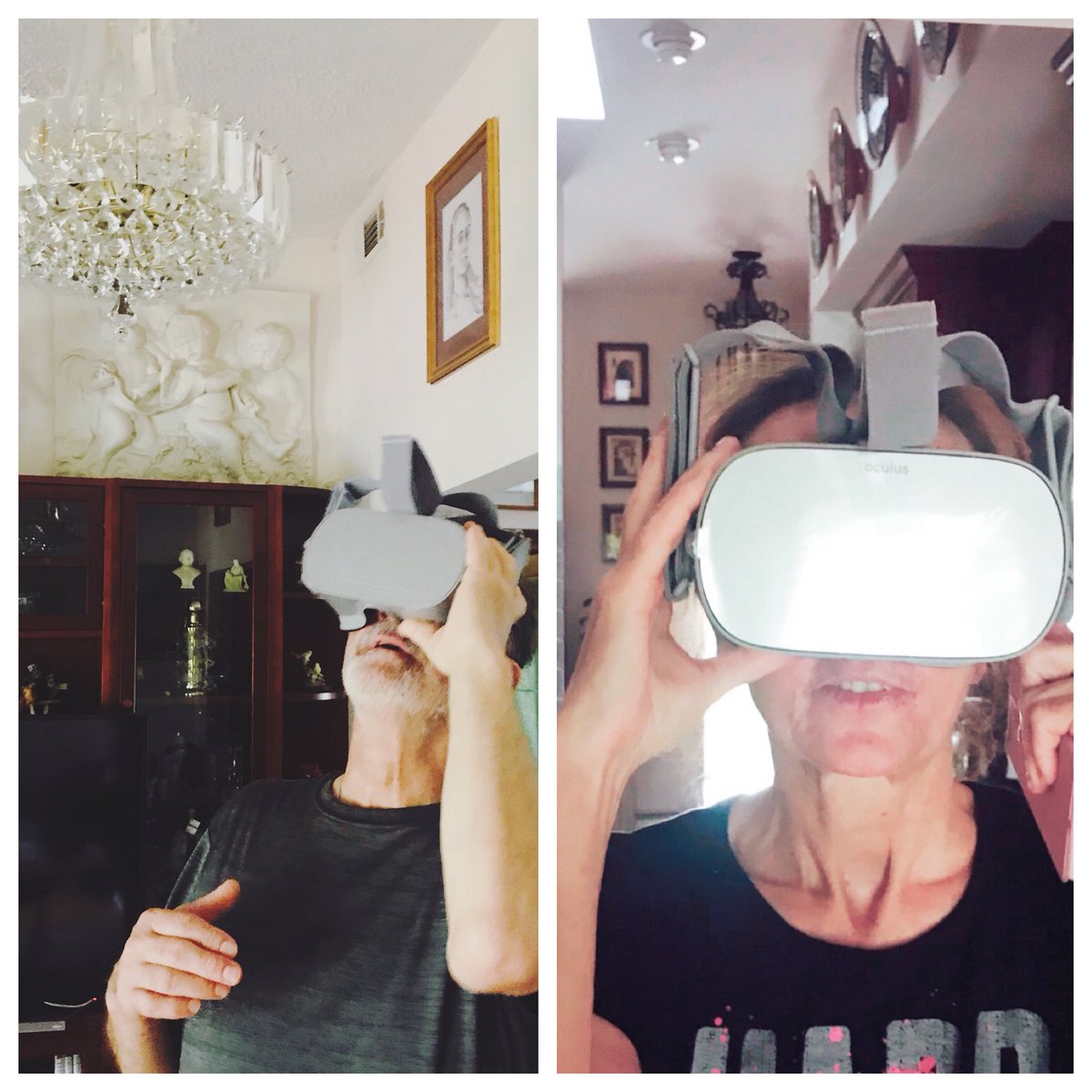 VanessaW's tweet image. Introducing my parents to the wild world of #VR with my gift from Zuck at #FBF8: an @oculus Go. My dad loved being transported to other countries &amp;amp; walking around while my mom was amazed with the dinosaurs in the @JurassicWorld app. #oculus