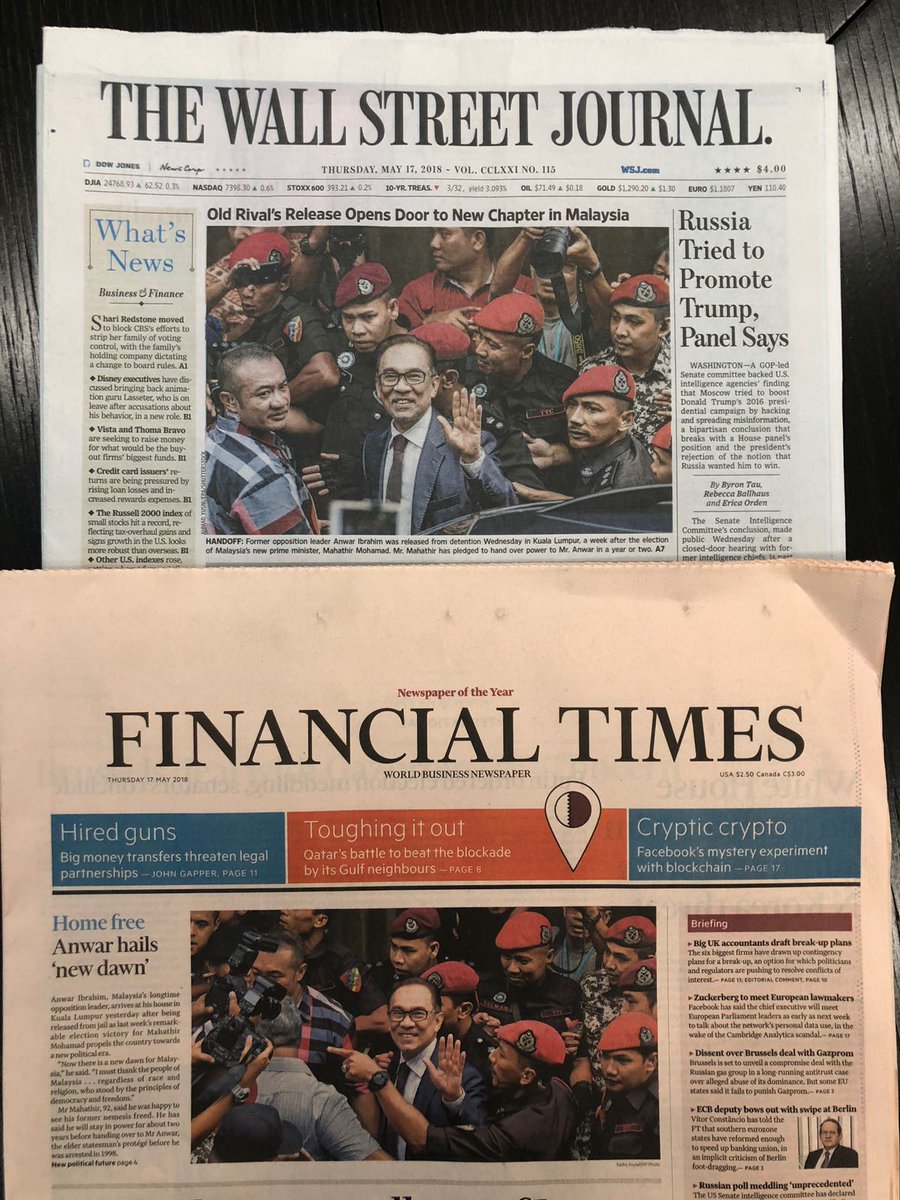 anwaribrahim's tweet photo. Headlines in international press. New dawn for Malaysia
#AnwarIsFree #AnwarBebas https://t.co/QvlITpVPTE