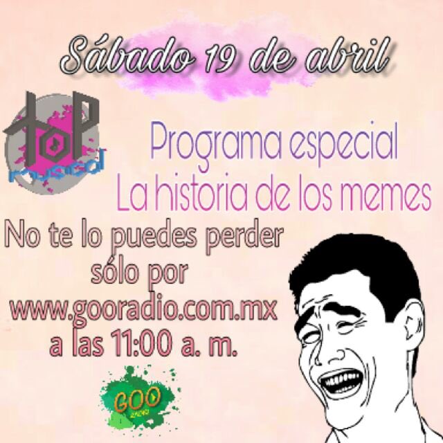 tp_musical's tweet photo. Este sábado no te puedes perder el programa especial que tenemos para ustedes 
Lo que vuelve locos las redes sociales 
La historia de los memes 
En punto de las 11:00am solo por https://t.co/8IzAUmbX1v 

#RadioTopMusical https://t.co/r09amdNmkh