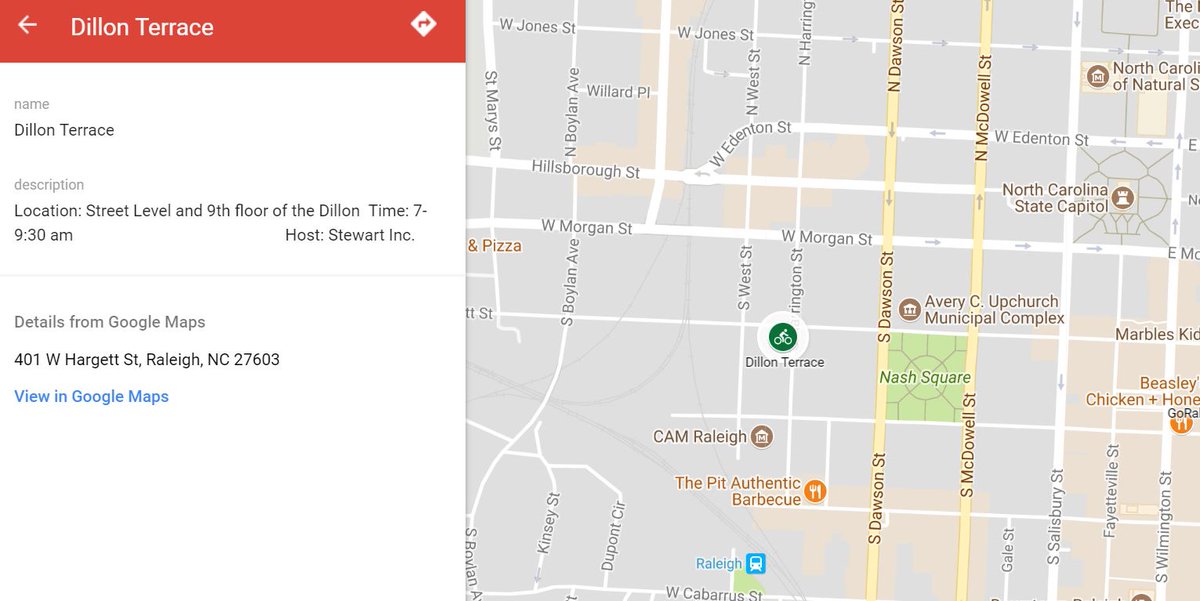 geopetrosky's tweet photo. Bike to Work Day Pit Stops 2018 in @DowntownRaleigh - https://t.co/eOAKlVj9EA Come see @StewartInc @thedillonral #terrace #BikeToWorkDay breakfast sponsored by @WeaverStreet #bikeparking available #BikeRaleigh https://t.co/WAjR7OiNzN