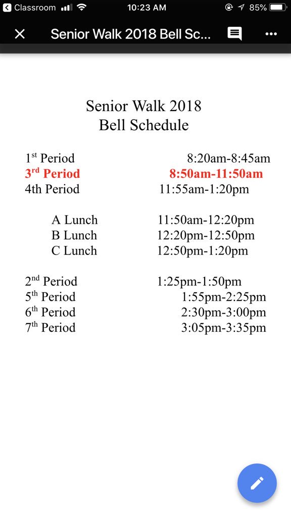 RLT2018's tweet photo. The address for Austin Ranch is 2009 Anderson Gibson Rd
Grapevine, TX  76051
Here is the bell schedule for tomorrow’s classes. If you have any other questions dm us or contact an officer (3/3) https://t.co/gvCDbWPhla