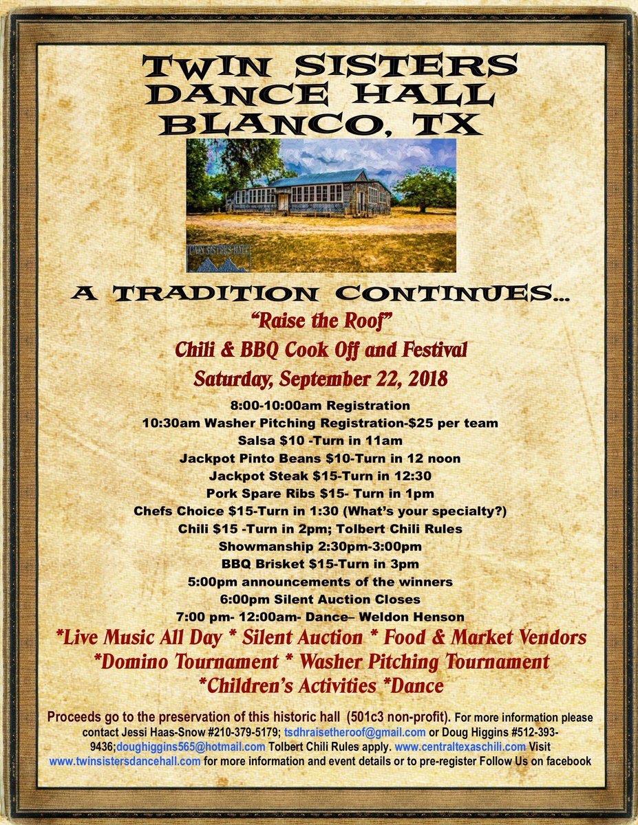twinsistershall's tweet photo. Chili and BBQ Cooks I hope you have your calendar marked! #tsdhraisetheroof2018 #BBQCookoff #chilicookoff https://t.co/fMNBrsKW7G