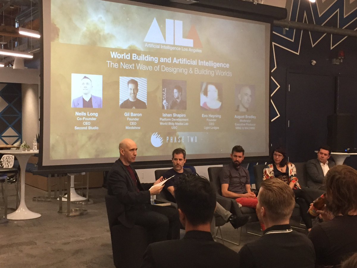 phasetwospace's tweet photo. AILA's 'World Building and Artificial Intelligence' panel and discussion happening now at @phasetwospace
#PhaseTwoSpace @ToddTerrazas #SecondStudio #RotoLab #LightLodges @LightLodges #Futurescouts #Mindshow @mindshow #AI #ArtificalIntelligence #VR #VirtualReality #USC https://t.co/DVIJsRBkB8