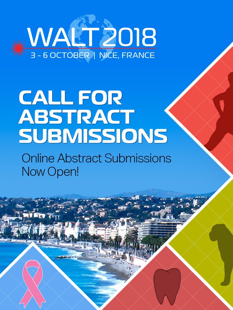 ONLINE ABSTRACT SUBMISSIONS IS NOW OPEN! The WALT Program Committee welcomes your abstracts for the 12th international Conference at Nice France, on Oct 3 - 6th 2018. Abstracts papers must be submitted online by July 20th 2018.
walt.no/submit-your-ab…

#photobiomodulation #pbm