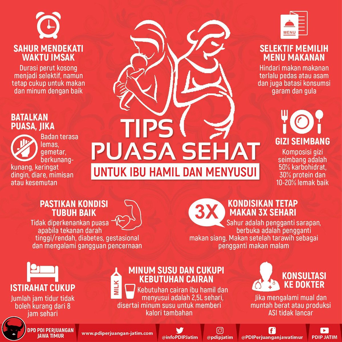 PDIPkabMjk's tweet photo. Semangat buat para perempuan yg sedang dalam perjuangan mulia: mengandung dan menyusui. Cek infografis ini buat panduan agar tetap fit saat berpuasa. 

#pdiperjuangan #ibuhamil #pdipjatim #puasa #Ramadhan2018 https://t.co/qxziiD7dHa