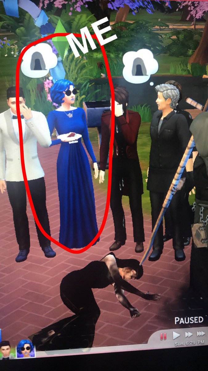 gillianshower's tweet photo. I was getting married and I had it outside and this vampire burned from the sun and my sim is eating cake with all the sass in the world... #SimsFail https://t.co/szpEURXHWS