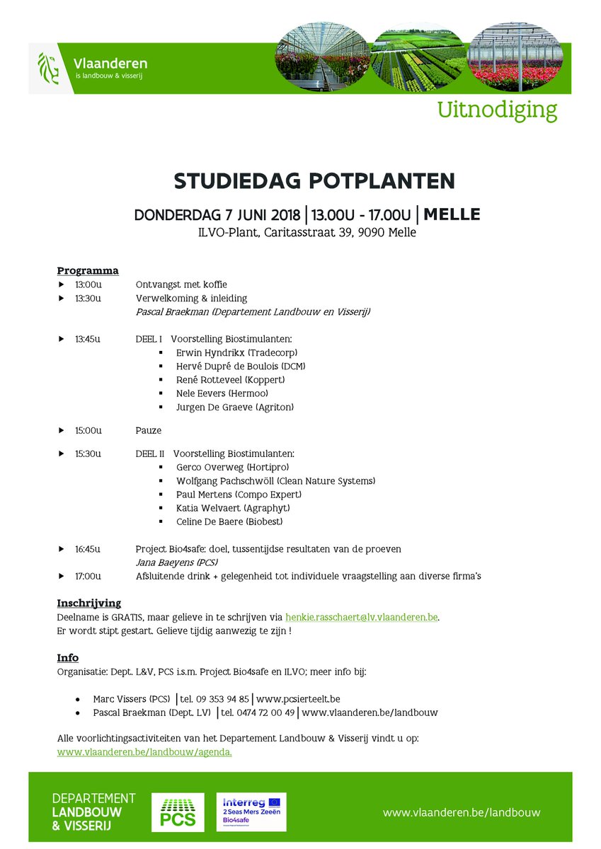 Viaverda_be's tweet photo. Op donderdag 7 juni 2018 vindt om 13u de jaarlijkse Studiedag #Potplanten plaats op ILVO-Plant, Caritasstraat 39, 9090 Melle. Deze staat dit jaar volledig in het teken van de #biostimulantia. Meer info op https://t.co/TlOTkYBpml. Van harte welkom!

#Bio4safe https://t.co/a5SctRSKQX