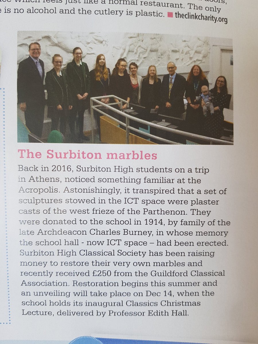 SHSClassics's tweet image. The wonderful @CSSparthenon from @SurbitonHigh feature in this month&apos;s #KingstonMagazine promoting their restoration of our own marbles! Students to be proud of @PrincipalSHS #proudteachers