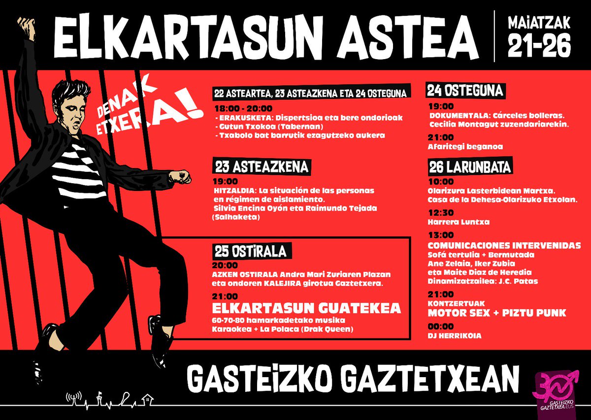 Datorren astea interesgarria dator <a href="/GasteizGaztetxe/">Gasteizko Gaztetxea</a> arekin batera kolektibo ezberdinok antolatu dugun elkartasun astearekin. Zatoz!!!