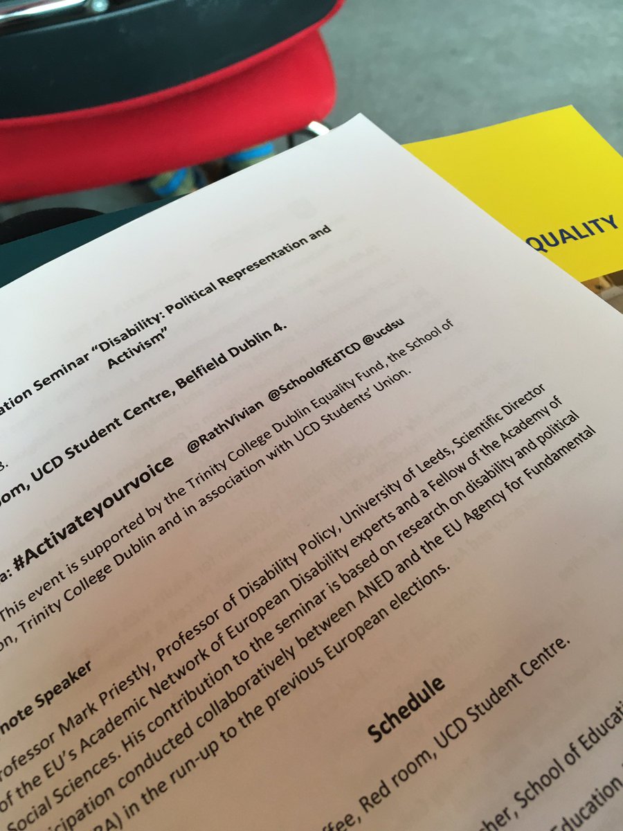 I'm out in UCD this morning for a seminar 'Disability: Political Representation and Activism'.  How accessible is politics to people with disabilities? #activateyourvoice