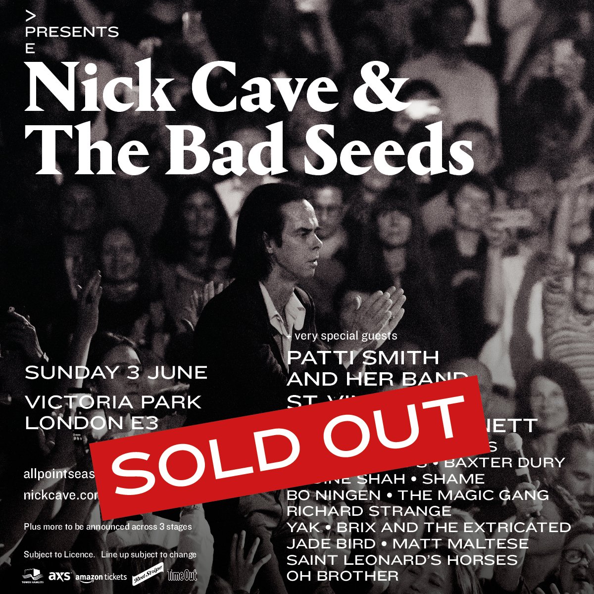allpointseastuk's tweet photo. SOLD OUT ❯ Tickets for APE Presents: @NickCave &amp; The Bad Seeds have now sold out! ❯ We've also added some more artists to the line-up.

Tickets are selling fast for our festival weekend and our other APE Presents shows so don't miss a minute ❯ 

https://t.co/PBL5PpNMG8 https://t.co/6JKp0engzF