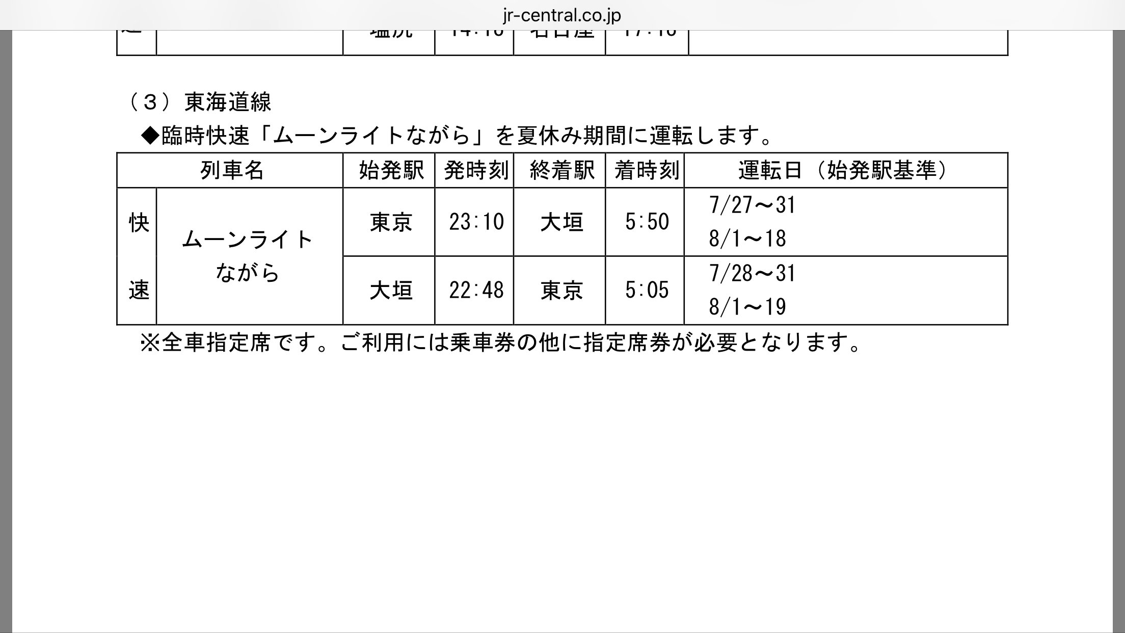 ムーンライトながら　指定取り消し券　使用不可 夜行快速「ムーンライトながら」廃止について : NOBUさん☆の鉄