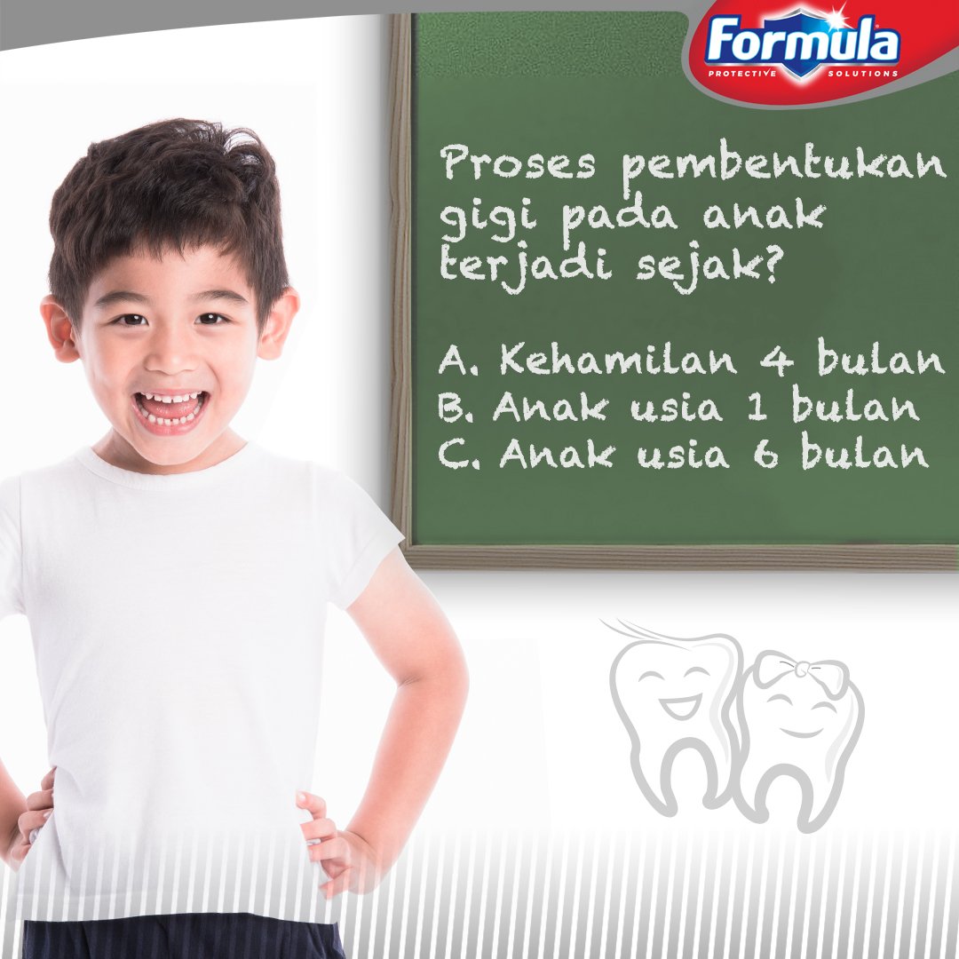 FormulaOralCare's tweet photo. Yuk uji pengetahuan kamu tentang si kecil di sini. Jawab pertanyaan yang ada di gambar.
Akan ada 3 pemenang yang mendapatkan produk eksklusif dari formula 
Kuis akan ditutup 2 minggu setelah tanggal posting
Pengumuman pemenang akan diumumkan 1 minggu setelah kuis ini ditutup https://t.co/vdXAsK4P7f