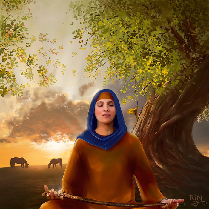 RiNnyRiO's tweet photo. My new digital artwork "Simran" for ‘Motherhood’ exhibition (#MSKTour2018 Art Exhibition by "Motherhood Movie" Project in collaboration with @artsikh)🙏 
For my art I chose the plot about Mata Sahib Kaur Ji is doing Simran/Meditation at Puratan Asthan in Nanded. #MyArt #RinRio https://t.co/asa0v5oU8u