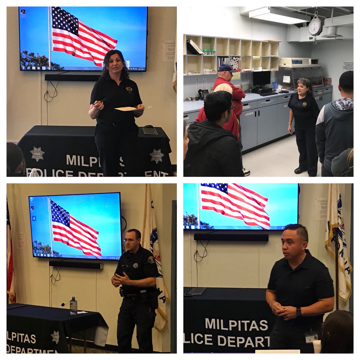 MilpitasPD's tweet photo. Day 4 of the #MilpitasPD Citizen’s #Police Academy covered Records by Records Clerk Romo; Property by Police Evidence Tech Souza; Peer Support by Ofc Jackson &amp; Police Chaplain Estrada. You don’t want to miss what we have planned for Days 5 &amp; 6. Stay tuned! #CitizensAcademy https://t.co/Vd6S0jPrvn