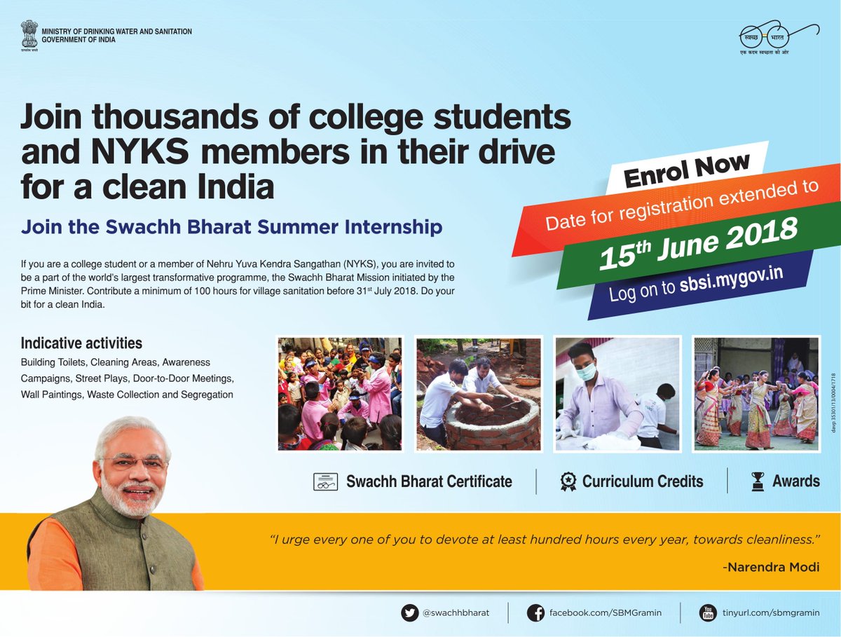 SBMGTamenglong's tweet photo. Take your chance!
Contribute your time &amp; energy!

Swachh Bharat Summer Internship

 https://t.co/etfBthe1U6