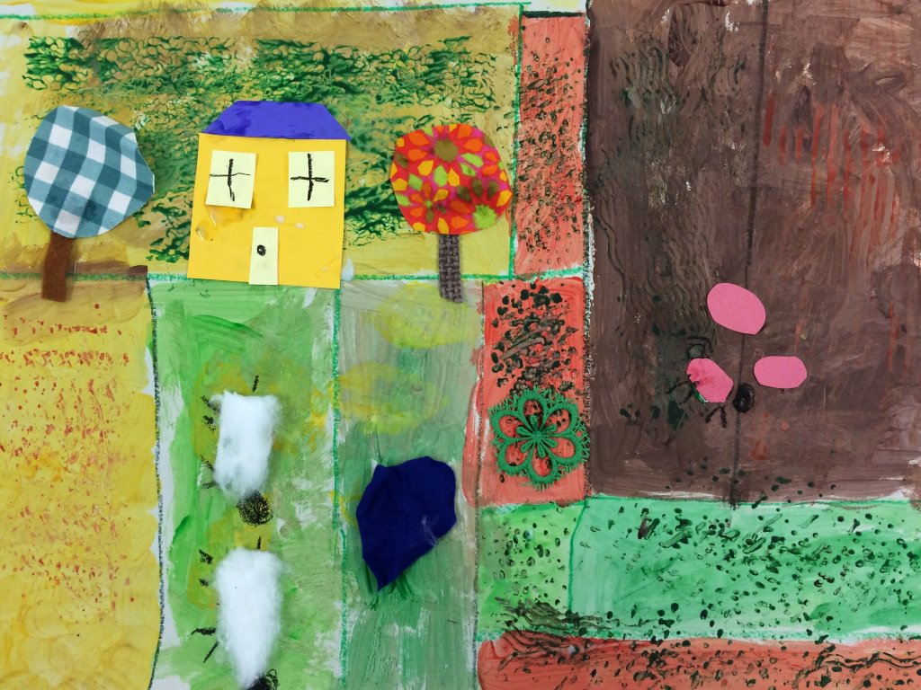 ParagonBath's tweet photo. Patchwork farms by Reception Class. Print making, painting and collage. #FarmTopic #ParagonArt https://t.co/k8YxTReHMw