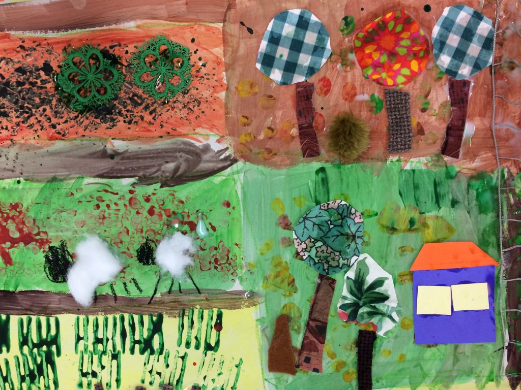 ParagonBath's tweet photo. Patchwork farms by Reception Class. Print making, painting and collage. #FarmTopic #ParagonArt https://t.co/k8YxTReHMw