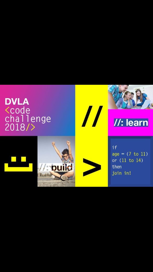 Primary and secondary schools can sign up for the #DVLACodeChallenge and be in with a chance of winning IT equipment dvlacodechallenge.dvla.gov.uk