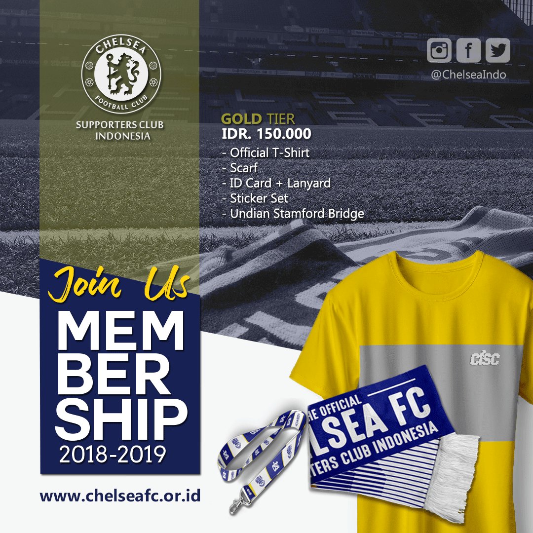 CISCcianjur's tweet photo. 1. GOLD TIER: Rp. 150.000 (Official T-shirt, Scarf, ID Card + Lanyard, Sticker set, dan Undian Stamford Bridge)
2. RENEWAL: Rp. 135.000 (Official T-shirt, Scarf, ID Card + Lanyard, Sticker set, dan Undian Stamford Bridge)
3. BLUE TIER: Rp. 50.000 (ID Card + Lanyard, Sticker set) https://t.co/De1FeI1vCa