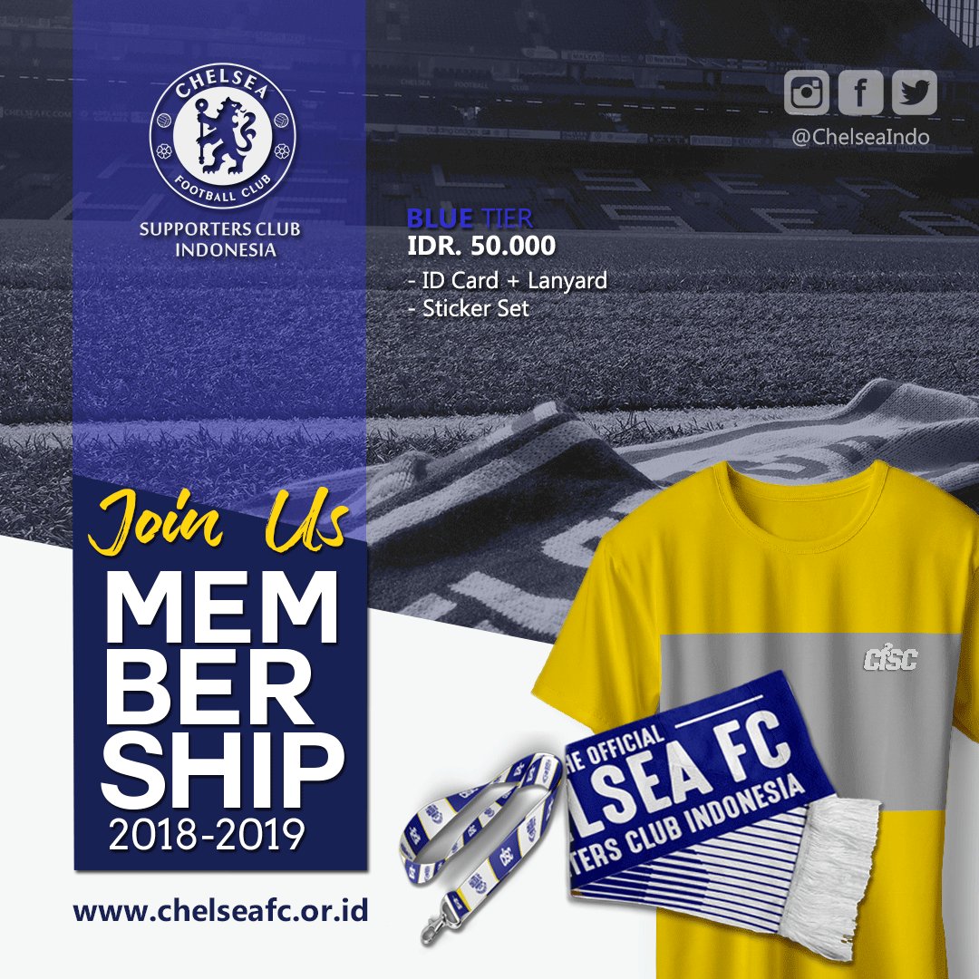 CISCcianjur's tweet photo. 1. GOLD TIER: Rp. 150.000 (Official T-shirt, Scarf, ID Card + Lanyard, Sticker set, dan Undian Stamford Bridge)
2. RENEWAL: Rp. 135.000 (Official T-shirt, Scarf, ID Card + Lanyard, Sticker set, dan Undian Stamford Bridge)
3. BLUE TIER: Rp. 50.000 (ID Card + Lanyard, Sticker set) https://t.co/De1FeI1vCa