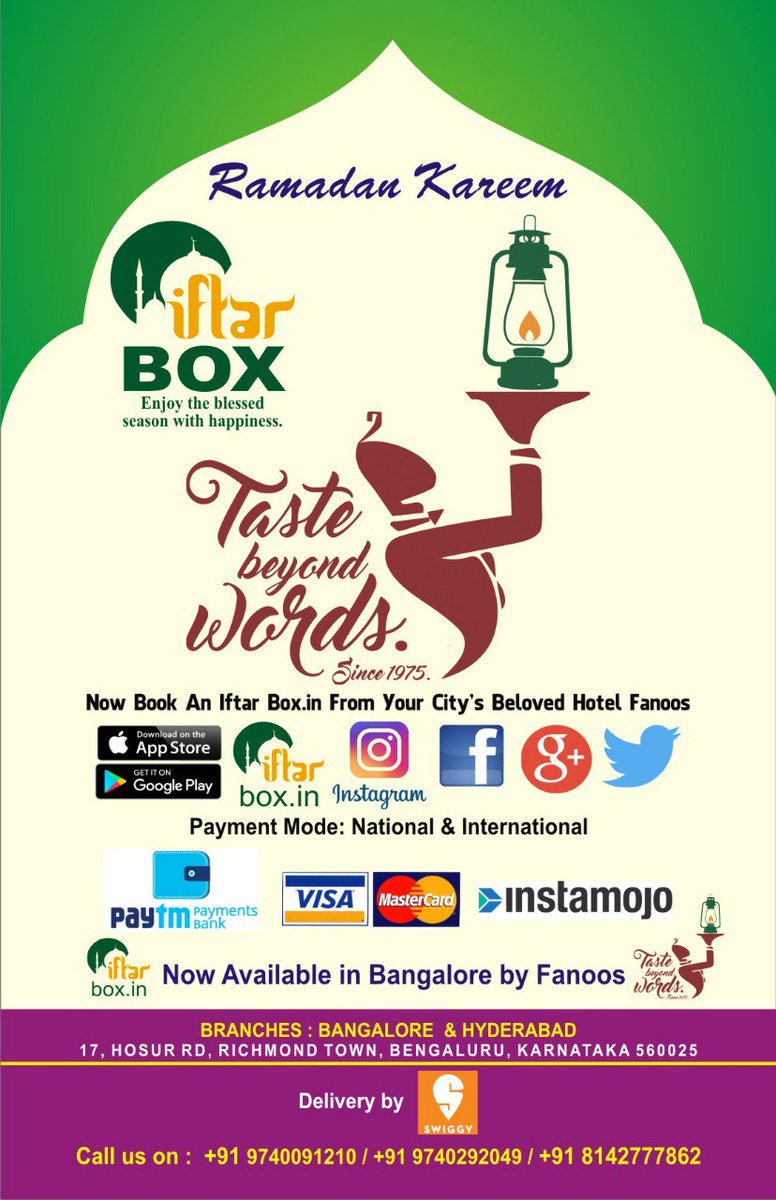 Break your fast with us. This Ramadan you don’t have to worry about preparing Iftar, we got it for you! Book Iftar with us enjoy the tasty food. 
visit @ iftarbox.in/hyderabad/
Call @ +917997754786, +91 8142777862