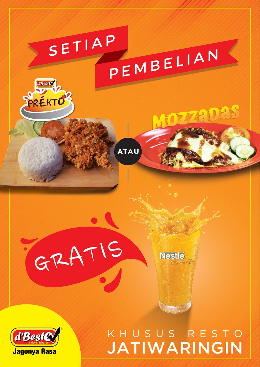 EnjoyKuis's tweet photo. Buka puasa bingung? kuy cuss ke @d_besto Jatiwaringin karena setiap pembelian #prekto #mozzadas kalian lamgsung dapat GRATIS Nestle Orange.
Kebayang kan habis buka puasa dengan yang pedes-pedes langsung diguyur sama segarnya minuman rasa orange dingin. https://t.co/kmbhGTexW2