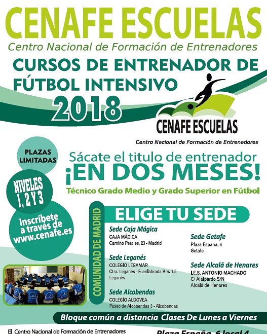 CenafeEscuelas's tweet photo. ULTIMO MES para inscribirse en el curso intensivo de entrenador d futbol NIVEL 1 o NIVEL 2. 
2 meses junio y julio 2018. Bloque común a distancia. Precio 1000 e. De Lunes a Viernes en Turno matinal d 9h a 14h o Turno d tarde de 17h a 22.30h. Inscripción en https://t.co/bmle8p7b5S https://t.co/V71X4B5IQC