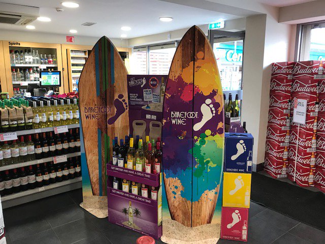 CleanCoasts's tweet photo. If you are around Bray check out the Clean Coasts @BarefootWine #BeachRescueProject displays in off-licences. Really looking forward to the #beachclean and BBQ tomorrow. We start on #Bray beach at 2pm & then on to #ButlerandBarry at 3.30pm. https://t.co/0EN9vYLk8J https://t.co/YHAJHM4aPc