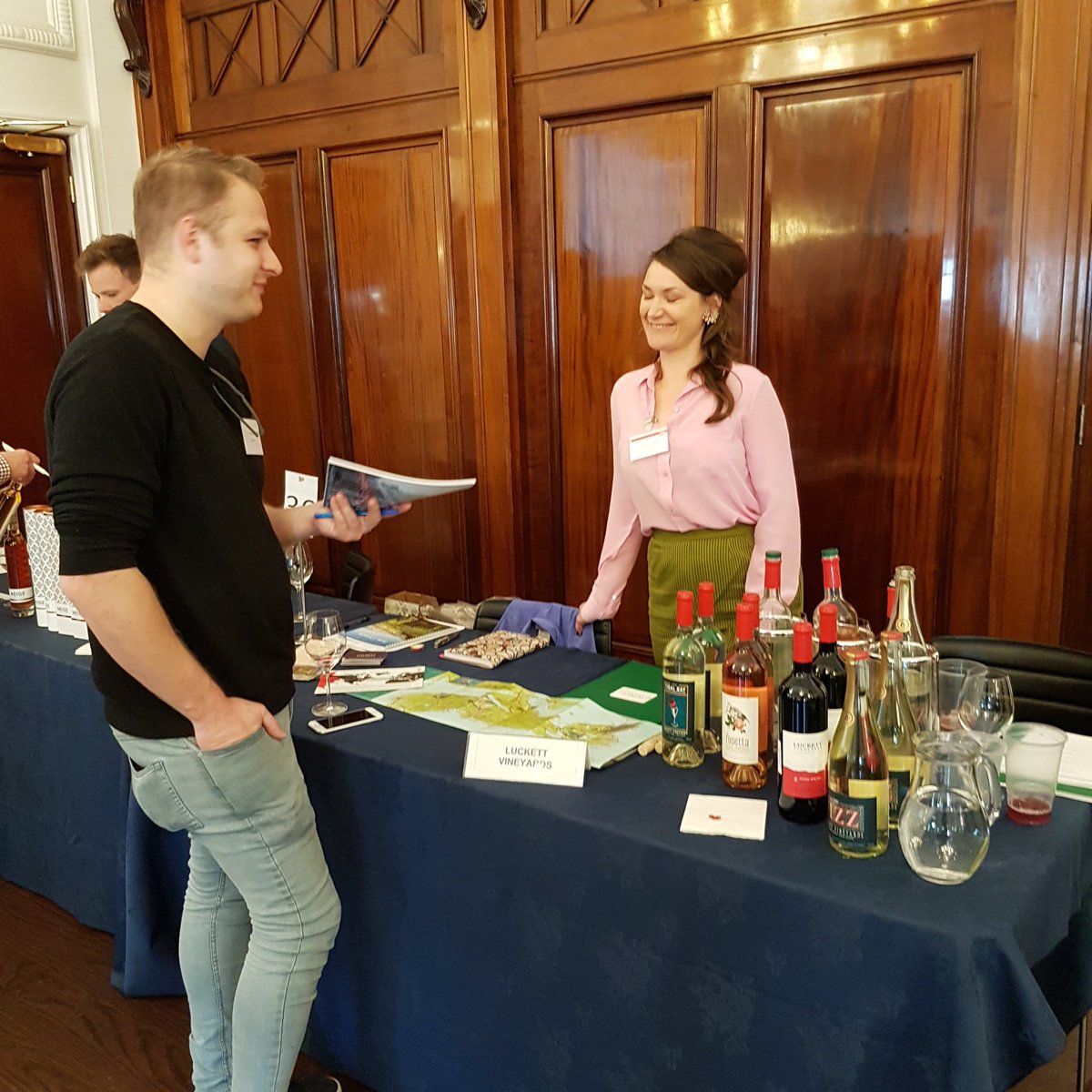 Sophia sharing her love of @luckettvineyard at #tastecanadauk #TidalBay #PhoneBoxRed #NSwine <a href="/CanadaHouse/">Canada House</a>