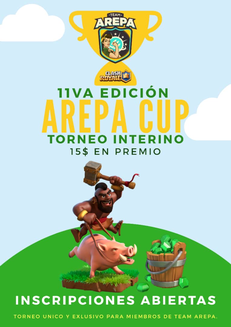 TeamArepa's tweet photo. Comenzó la 11va edición del torneo interino de @TeamArepa, torneo que premia la fidelidad de los jugadores en el clan.
Para más información de como participar en esta copa, ingresa a nuestro discord e informate.
https://t.co/jZ3vAuPYrW
#ClashRoyale https://t.co/Ig2p2We56E