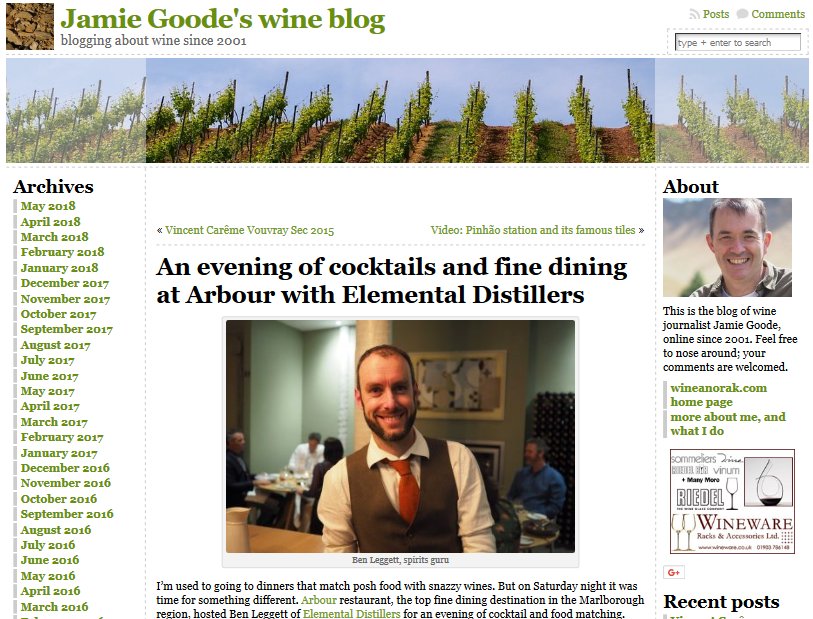 Many thanks to Dr @jamiegoode for supporting our @ArbourDining gin evening on wineanorak.com/wineblog/winea…

It was a pleasure to have you join us for the night and be part of our early release tasting of #RootsDryGin and the odd cocktail or six.

#WineAnorak  #ElementalDistillers