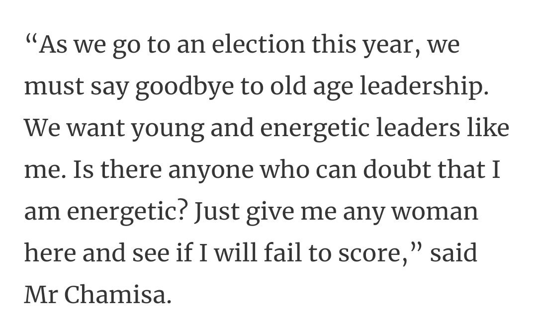 lashiasn's tweet image. So no sooner had Chamisa apologised for his "will give my sister to Mnangagwa" joke did he put his mouth in it again.

I'm young, I'm virile. Just give me any woman here &amp;amp; I will impregnate her, said Chamisa.

Oh Nelson!

@ChelleChipato @misscailah @Auzqn @matigary @larry_moyo