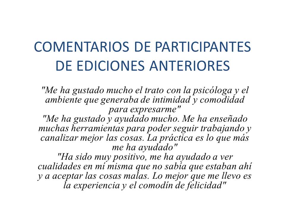 psicoarganzuela's tweet photo. ¡Buenos días a tod@s! El próximo día 30 de mayo comienza un nuevo taller de autoestima impartido por nuestra compañera Virginia Moraleda. También compartimos con vosotros las opiniones de los participantes del último taller:

¡Animaros! https://t.co/SGHTOz09Qj